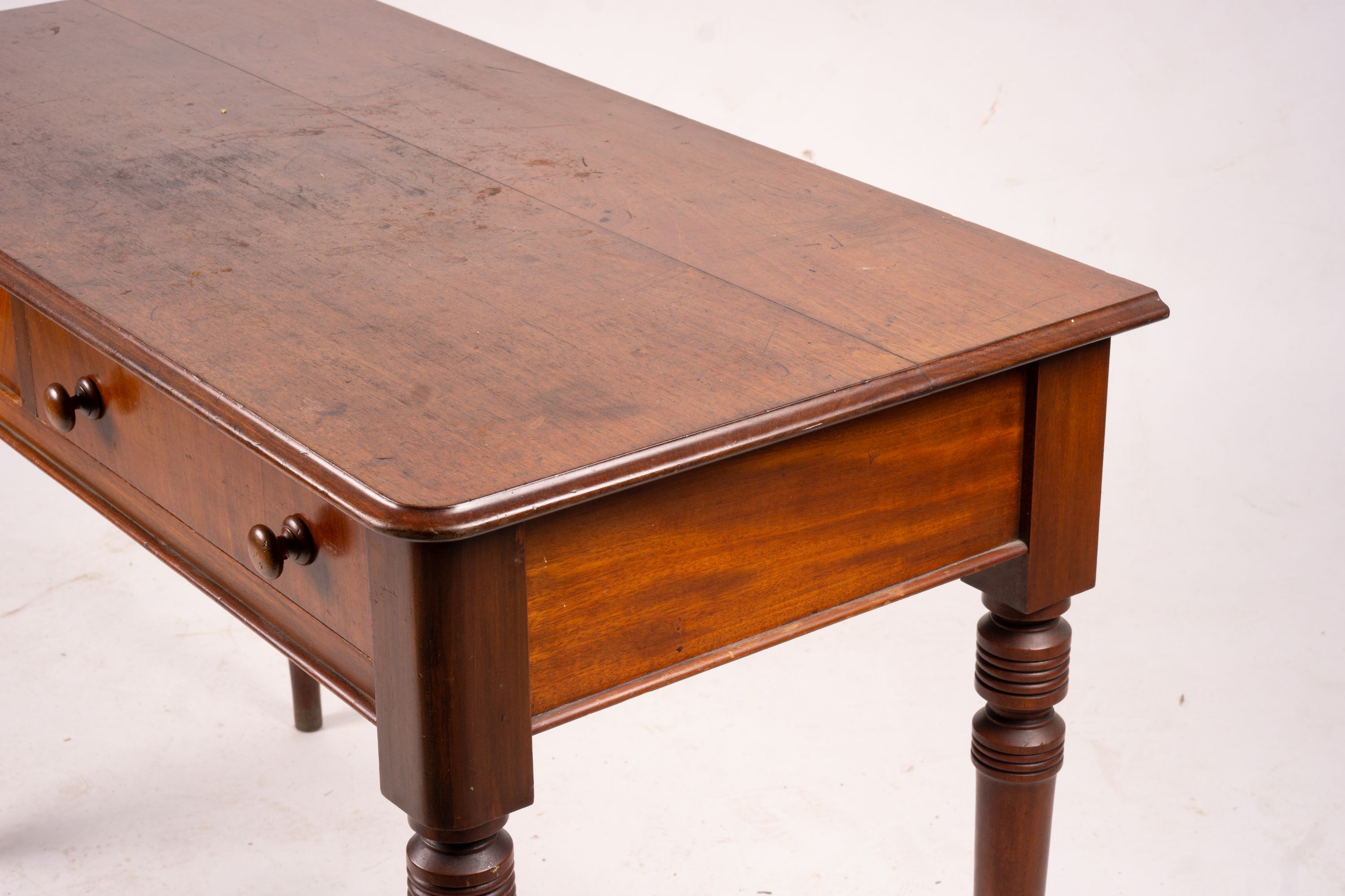 A Victorian mahogany two drawer side table, width 106cm, depth 52cm, height 73cm